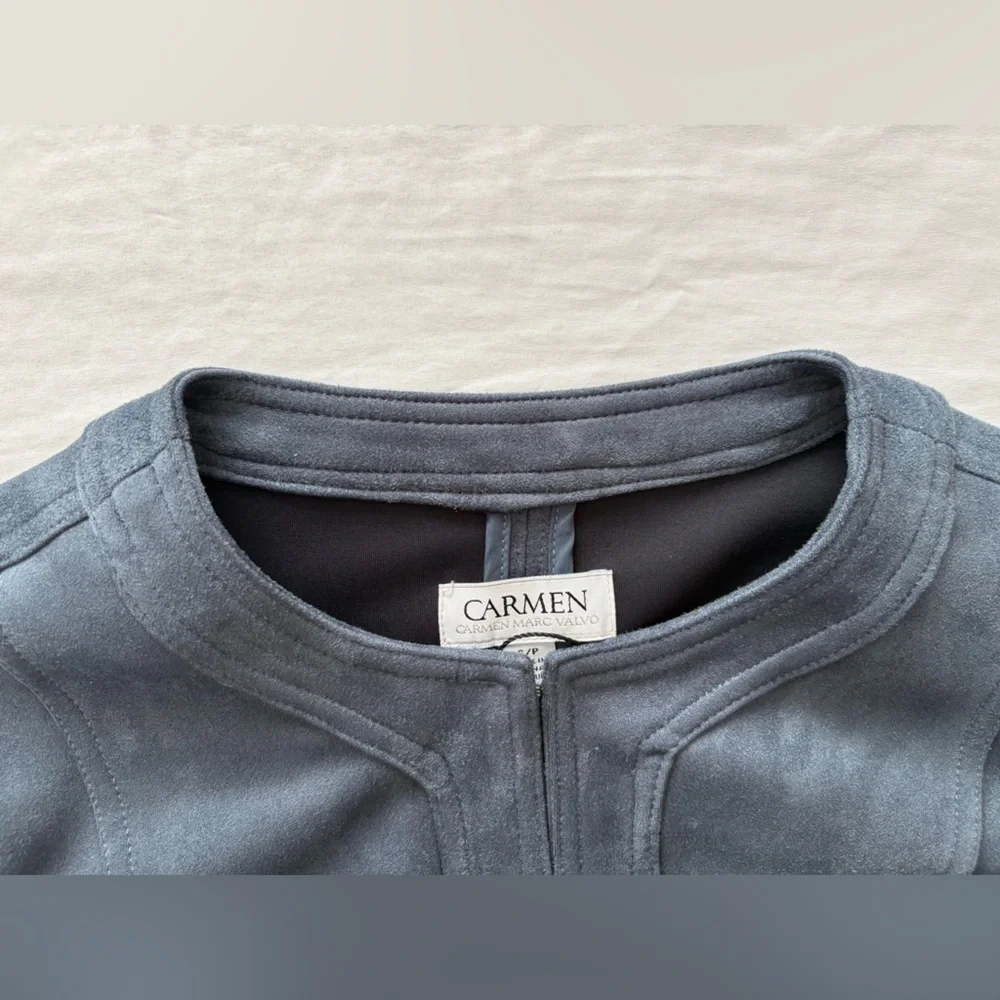 NWOT-Carmen Marc Valvo Faux Suede Women's Slate Blue Pocket Jacket - Picture 9 of 13